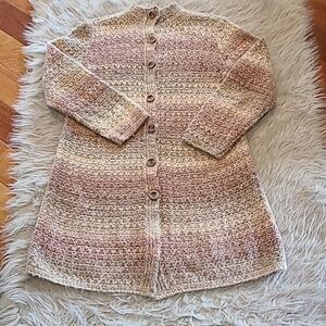 J jill womens tan, pink and brown wool blend long button‎ down sweater